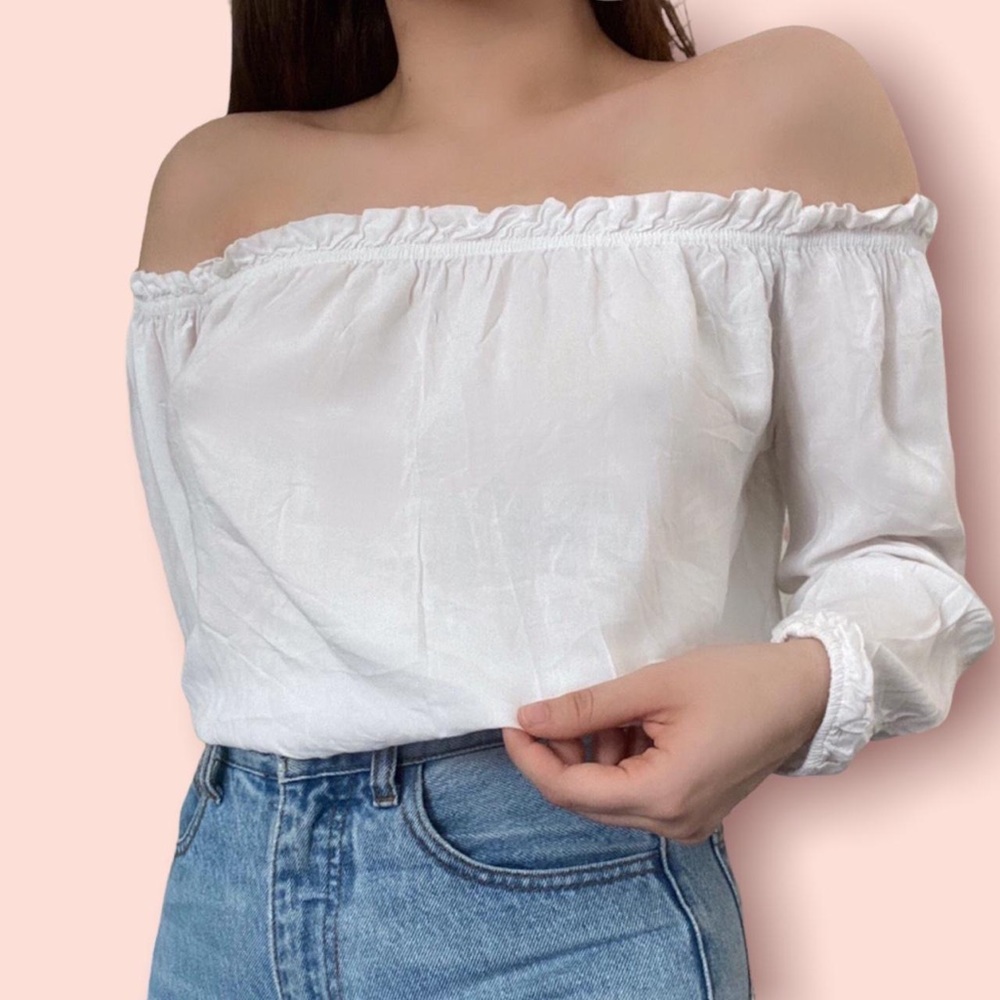 Cute open shoulder white Brandy Melville top.